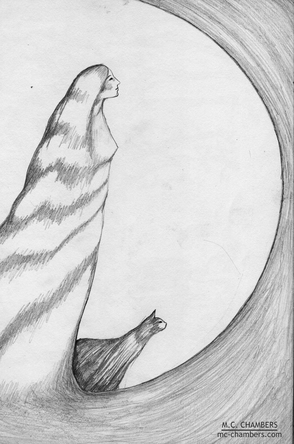 a drawing of a girl with a cat